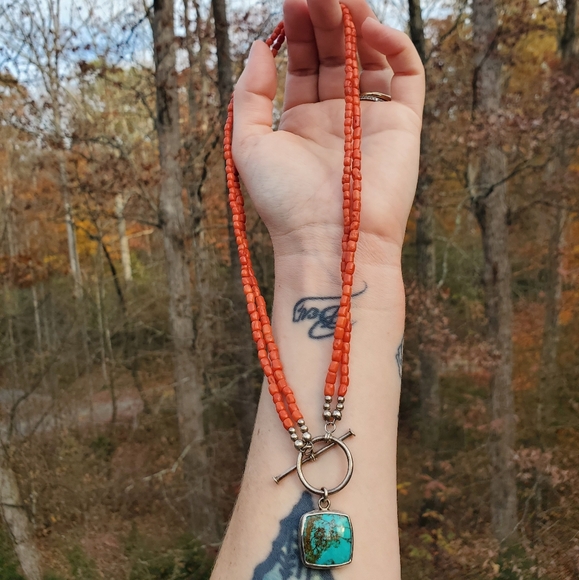 Turquoise and Coral Necklace - Picture 2 of 3